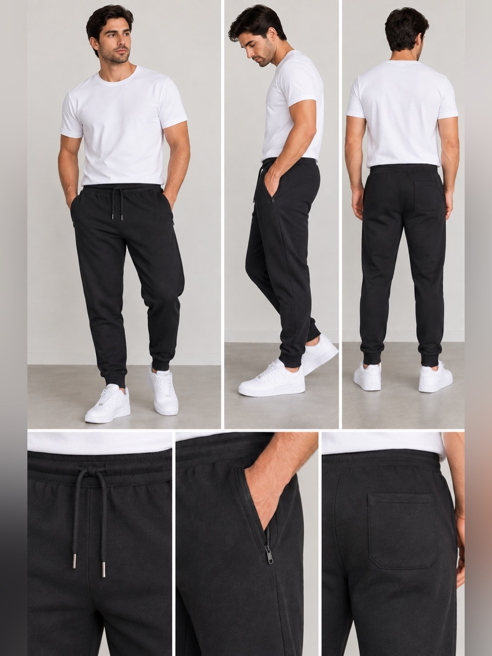 Men’s XL Black Fleece Jogger Sweatpants Zipper Pockets